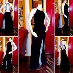 Black Beaded Open Back Gown